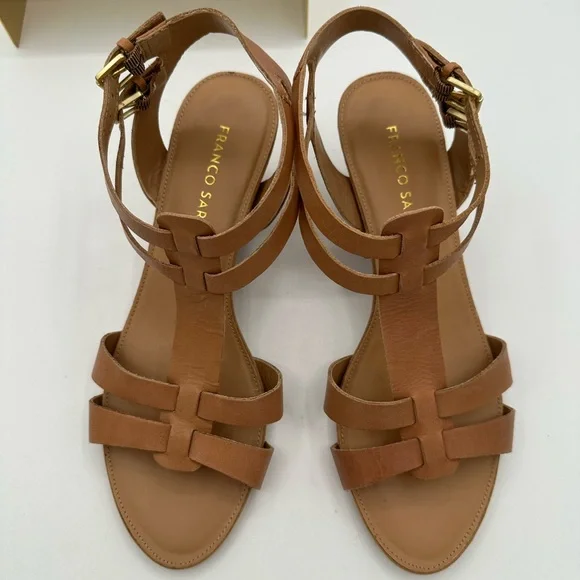 FRANCO SARTO Tan Leather ‘Dare’ Sandal Wedges | Size 8.5 - Picture 5 of 14